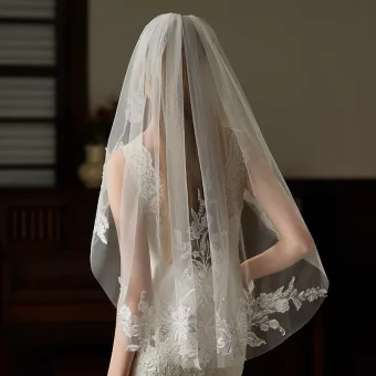 Elegant White Sequins Lace Flower 1 M Wedding Veils 2026 Tulle