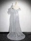 Bling Bling Gris Perlage Paillettes Robe De Bal 2024 Trompette / Sirène De l'épaule Gland Sans Manches Dos Nu Promo Train De Balayage Robe De Ceremonie