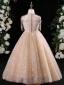 Bling Bling Champagne Beading Sequins Birthday Flower Girl Dresses 2024 A-Line / Princess High Neck Sleeveless Floor-Length / Long