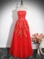Chic / Beautiful Red Flower Sequins Prom Dresses 2024 Ball Gown Strapless Sleeveless Backless Floor-Length / Long Prom Formal Dresses
