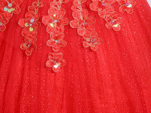 Chic / Beautiful Red Flower Sequins Prom Dresses 2024 Ball Gown Strapless Sleeveless Backless Floor-Length / Long Prom Formal Dresses