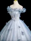 Bling Bling Sky Blue Beading Appliques Sequins Prom Dresses 2025 Ball Gown Off-The-Shoulder Short Sleeve Backless Floor-Length / Long Formal Dresses