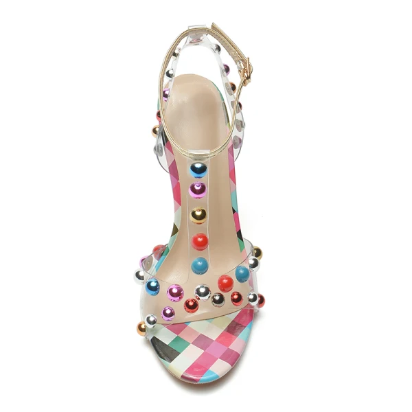 Ungewöhnlich Multifarben Perle Abend Ball Sandalen Damen 2022 Knöchelriemen 10 cm Stilettos Peeptoes Sandaletten Hochhackige