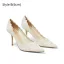 Elegant White Lace Flower Wedding Shoes 2026 Leather 8 cm Stiletto Heels Pointed Toe Wedding Pumps