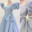 Elegant Sky Blue Prom Dresses 2023 A-Line / Princess Square Neckline Puffy Short Sleeve Backless Sweep Train Prom Formal Dresses