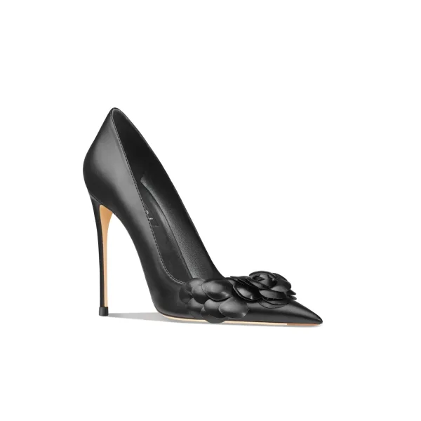 Mode Schwarz Abend Leder Pumps Hochhackige 2024 10 cm Stilettos Spitzschuh Damenschuhe