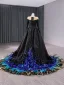 Ungewöhnlich Luxus / Herrlich Schwarz Perlenstickerei Pailletten Multifarben Feder Ballkleider 2024 Ballkleid Rundhalsausschnitt Lange Ärmel Hof-Schleppe Ball Festliche Kleider