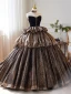 Elegant Black Cascading Ruffles Prom Dresses 2024 Ball Gown Strapless Sleeveless Backless Floor-Length / Long Prom Formal Dresses