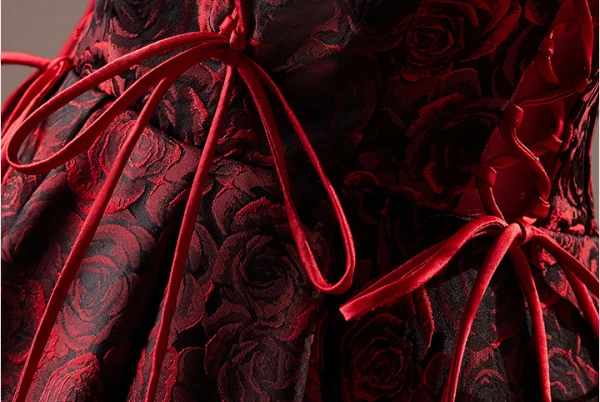 Vintage / Retro Burgundy Printing Short Homecoming Graduation Dresses 2024 A-Line / Princess Spaghetti Straps Sleeveless Backless Formal Dresses