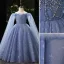 Elegant Sky Blue Beading Pearl Sequins Birthday Flower Girl Dresses 2022 Ball Gown Spaghetti Straps Long Sleeve Floor-Length / Long Flower Girl Dresses