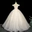 Charming Champagne Beading Appliques Prom Dresses 2025 A-Line / Princess Off-The-Shoulder Short Sleeve Backless Floor-Length / Long Formal Dresses