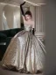 Fashion Gold Appliques Glitter Prom Dresses 2025 Ball Gown Strapless Sleeveless Backless Floor-Length / Long Prom Formal Dresses