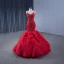 Haut de Gamme Rouge Fait main Perlage Paillettes Robe De Soirée 2024 Trompette / Sirène Bretelles Spaghetti Sans Manches Dos Nu Longue Soirée Robe De Ceremonie