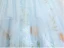 Elegant Sky Blue Pearl Lace Flower Appliques Prom Dresses 2024 Ball Gown U-Neck Short Sleeve Backless Floor-Length / Long Prom Formal Dresses