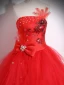 Chic / Beautiful Red Rhinestone Sequins Lace Flower Prom Dresses 2024 Ball Gown Strapless Sleeveless Backless Floor-Length / Long Prom Formal Dresses