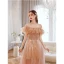 Charming Champagne Evening Dresses 2022 A-Line / Princess Off-The-Shoulder Beading Sequins Sleeveless Backless Floor-Length / Long Evening Party Formal Dresses