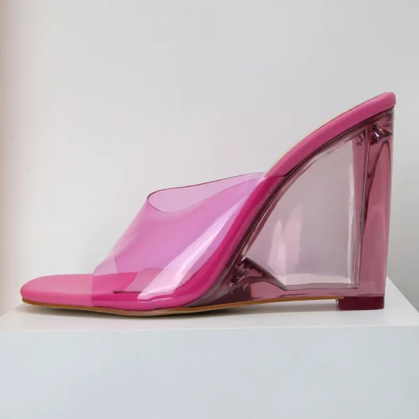 Transparent Summer Orange Cocktail Party Womens Sandals 2022 9 cm Crystal Wedges Open / Peep Toe Sandals High Heels