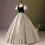 Elegant Sage Green Appliques Printing Prom Dresses 2024 Ball Gown Square Neckline Puffy Short Sleeve Backless Floor-Length / Long Prom Formal Dresses