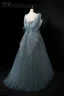 Bling Bling Sky Blue Beading Pearl Sequins Prom Dresses 2024 A-Line / Princess Spaghetti Straps Sleeveless Backless Bow Floor-Length / Long Prom Formal Dresses