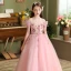 Chic / Beautiful Blushing Pink Beading Sequins Birthday Flower Girl Dresses 2024 A-Line / Princess Scoop Neck Short Sleeve Floor-Length / Long