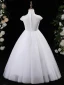 Chic / Beautiful White Beading Short Birthday Flower Girl Dresses 2024 A-Line / Princess High Neck Sleeveless Tulle