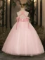Lovely Candy Pink Rhinestone Glitter Birthday Flower Girl Dresses 2024 Ball Gown Square Neckline Sleeveless Backless Tea-length