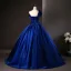 Vintage / Retro Royal Blue Beading Sequins Embroidered Prom Dresses 2025 Ball Gown One-Shoulder Short Sleeve Backless Floor-Length / Long Formal Dresses