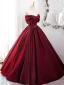 Chic / Beautiful Burgundy Satin Prom Dresses 2024 Ball Gown Off-The-Shoulder Sleeveless Backless Floor-Length / Long Prom Formal Dresses