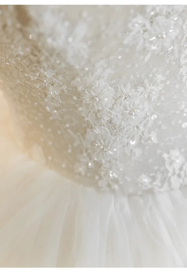 High-end White Handmade Beading Pearl Sequins Lace Flower Wedding Dresses 2026 Ball Gown Off-The-Shoulder Long Sleeve Backless Floor-Length / Long Tulle