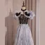 Fashion Sky Blue Glitter Rhinestone Prom Dresses 2023 A-Line / Princess Off-The-Shoulder Bow Short Sleeve Backless Floor-Length / Long Prom Formal Dresses