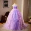 Chic / Beautiful Lavender Cascading Ruffles Prom Dresses 2024 Ball Gown Strapless Sleeveless Backless Floor-Length / Long Prom Formal Dresses