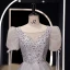 Scintillantes Argenté Gris Glitter Paillettes Robe De Bal 2023 Princesse Encolure Dégagée Manches Courtes Dos Nu Longue Promo Robe De Ceremonie