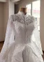 Luxury / Gorgeous White Handmade  Beading Pearl Lace Flower Sequins Wedding Dresses 2026 Ball Gown High Neck Long Sleeve Chapel Train