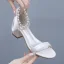 Fashion Champagne Pearl Ankle Strap Bow Satin Wedding Shoes 2024 5 cm Thick Heels Open / Peep Toe Wedding Sandals High Heels
