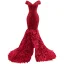 Haut de Gamme Luxe Rouge Robe De Soirée 2022 Trompette / Sirène De l'épaule Perlage Paillettes Manches Courtes Dos Nu Plumes Tribunal Train Soirée Robe De Ceremonie