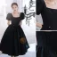 Audrey Hepburn-Stil Schwarz Ballkleider 2022 A Linie Eckiger Ausschnitt Geschwollenes Kurze Ärmel Rückenfreies Wadenlang Ball Festliche Kleider