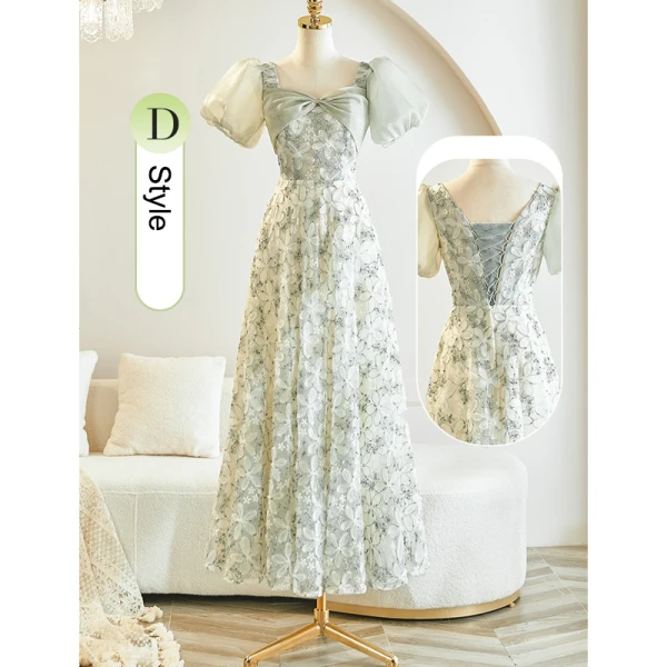 Chic / Beautiful Sage Green Flower Bridesmaid Dresses 2023 A-Line / Princess Puffy Short Sleeve Backless Tea-length Bridesmaid Dresses