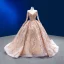 Luxury / Gorgeous Sparkly Champagne Handmade  Beading Sequins Wedding Dresses 2022 Ball Gown Scoop Neck Long Sleeve Backless Court Train Wedding