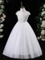 Chic / Beautiful White Beading Short Birthday Flower Girl Dresses 2024 A-Line / Princess High Neck Sleeveless Tulle