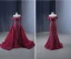 High-end Burgundy Handmade  Beading Evening Dresses 2024 Trumpet / Mermaid Off-The-Shoulder Short Sleeve Backless Court Train Evening Party Formal Dresses