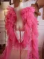 Mode Fushia Volants en Cascade Fait main Soirée Manches Courtes châle 2025 Tulle