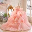 Chic / Belle Rougissant Rose Volants en Cascade Perle Appliques Anniversaire Robe Ceremonie Fille 2025 Robe Boule Encolure Dégagée Manches Courtes Dos Nu Tribunal Train Tulle