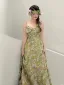 Elegant Sage Green Pearl Printing Satin Prom Dresses 2023 A-Line / Princess Spaghetti Straps Sleeveless Backless Floor-Length / Long Prom Formal Dresses