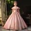 Elegant Candy Pink Sequins Flower Girl Dresses Prom 2022 Ball Gown Scoop Neck Short Sleeve Bow Floor-Length / Long Flower Girl Dresses