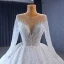 Luxury / Gorgeous White Handmade  Beading Rhinestone Wedding Dresses 2023 Ball Gown Scoop Neck Long Sleeve Backless Royal Train Wedding