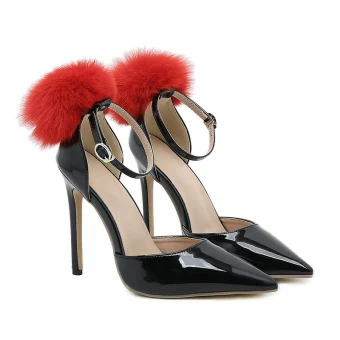 Chic Belle Noire Cocktail Sandales Femme 2023 Bride Cheville 11 Cm Talons Aiguilles À Bout Pointu Sandales Talons Hauts