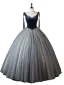 Chic / Beautiful Navy Blue Beading Prom Dresses 2023 Ball Gown V-Neck Sleeveless Backless Floor-Length / Long Prom Formal Dresses