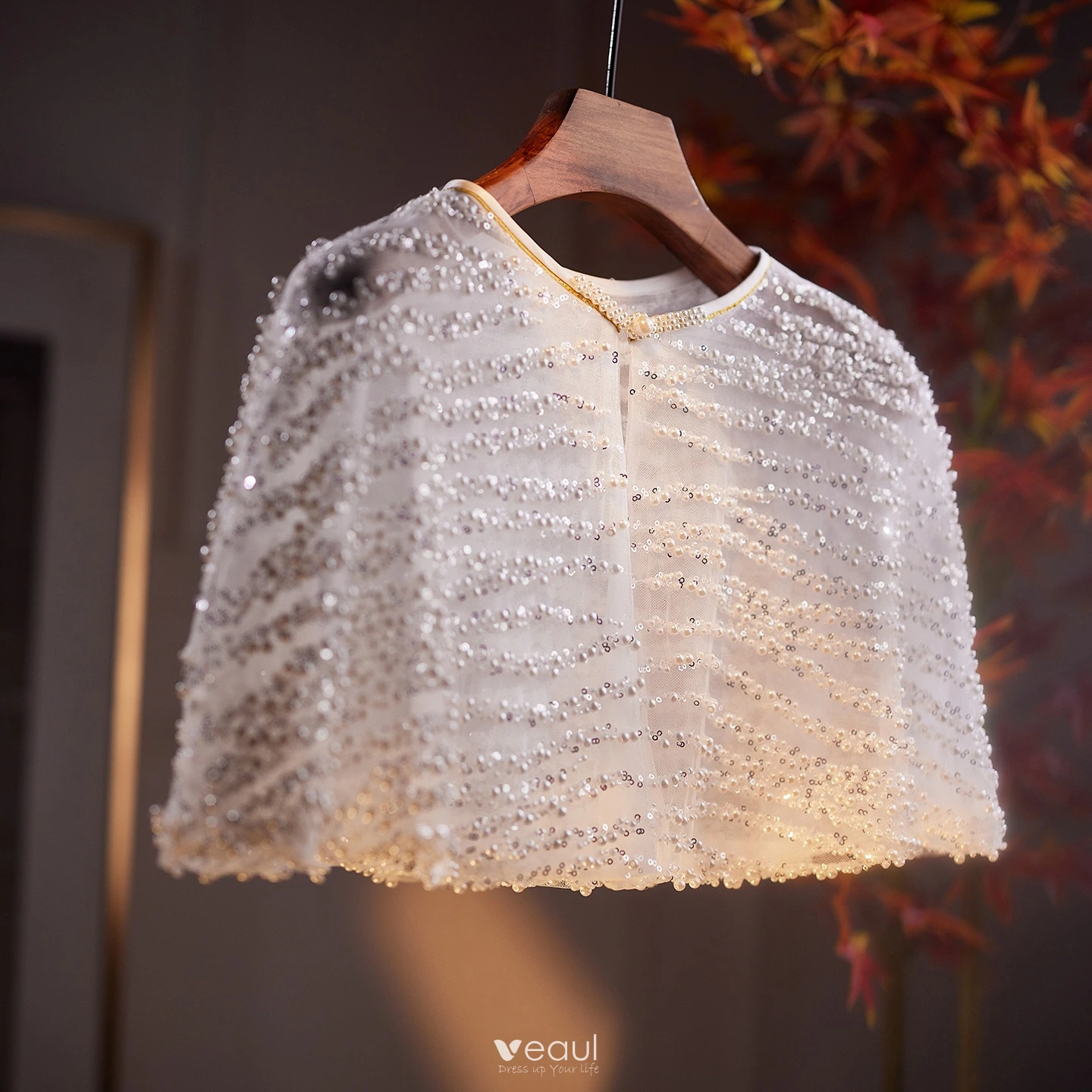 Elegant White Handmade Beading Pearl Sequins Prom shawl 2025