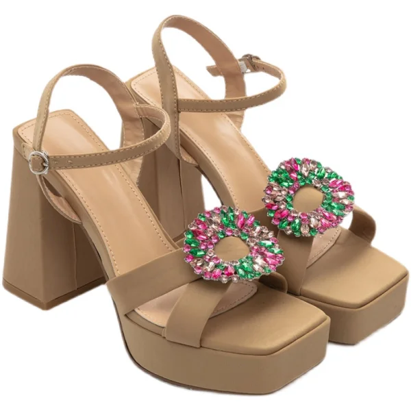 Roman Black Street Wear Rhinestone Womens Sandals 2022 10 cm Thick Heels Open / Peep Toe Sandals High Heels