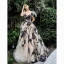 Chic / Beautiful Burgundy Printing Prom Dresses 2024 A-Line / Princess Square Neckline Puffy Short Sleeve Backless Floor-Length / Long Prom Formal Dresses